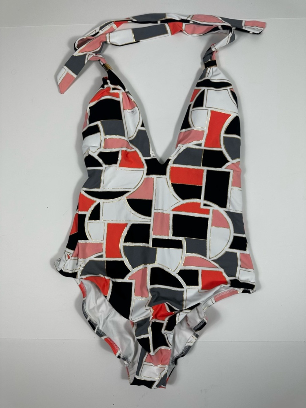 Trina Turk Geometric Print One-Piece Swimsuit in Coral, Black & Gray